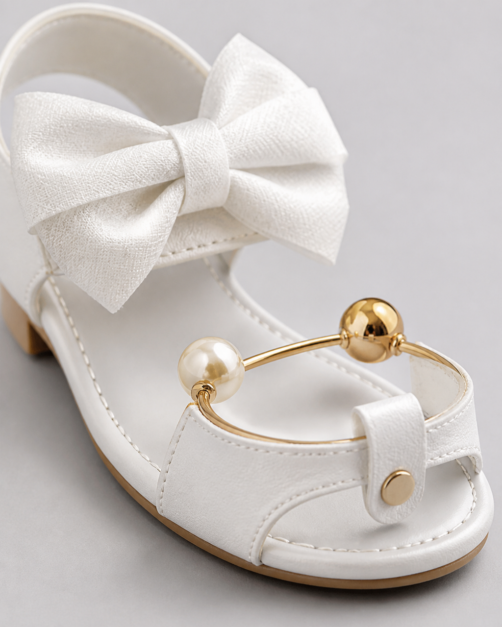 Corwyn Bow Flat Sandals | Women's Pearl Ankle-Cuff Sandals — White — macro