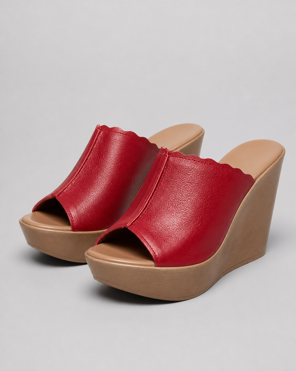 Verona Peep-Toe Wedge Sandals | Women's Slip-On Mule Sandals — Red — hero