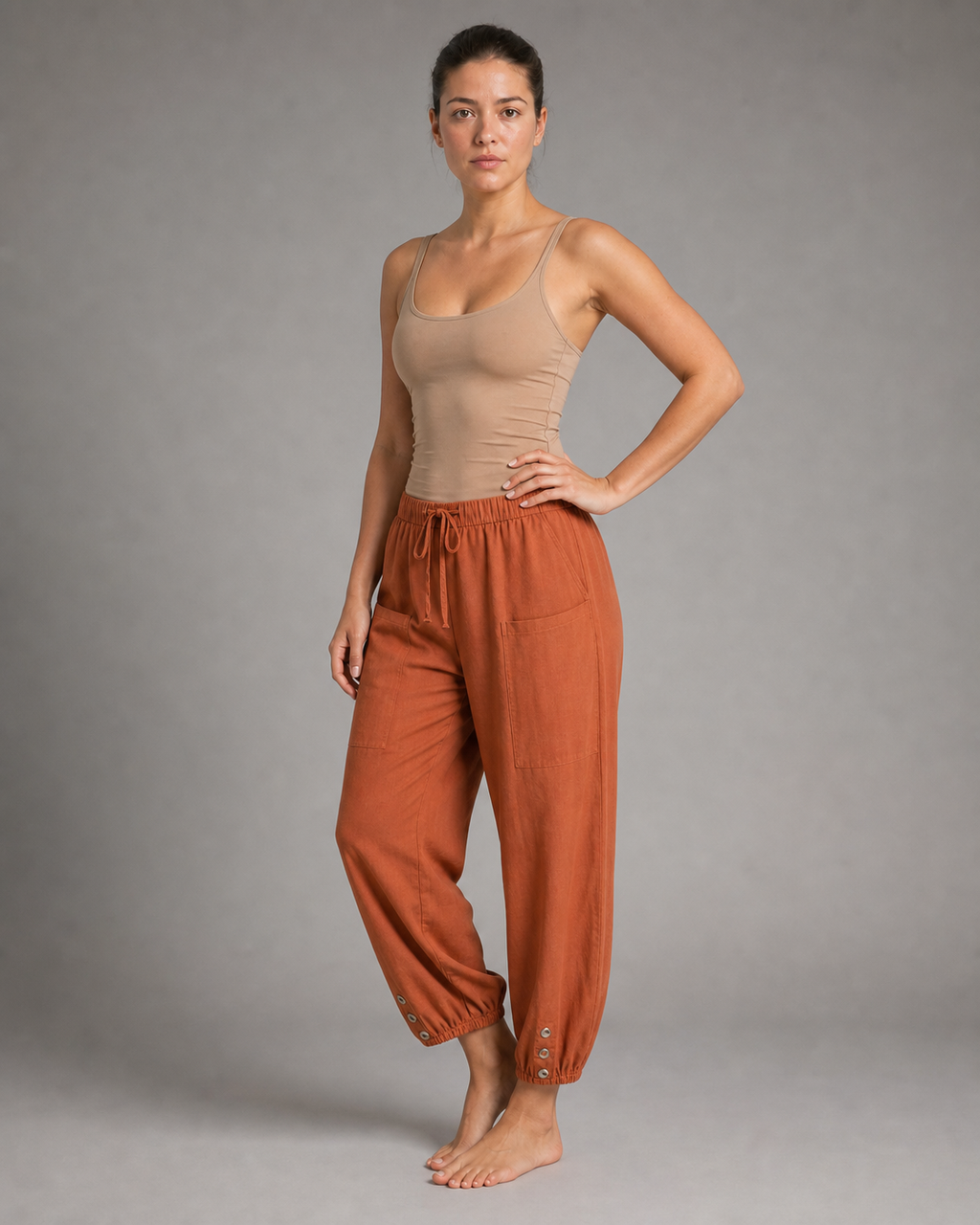 Lena High-Waist Straight Pants | Women's Relaxed Trousers — Brick Red — threequarter