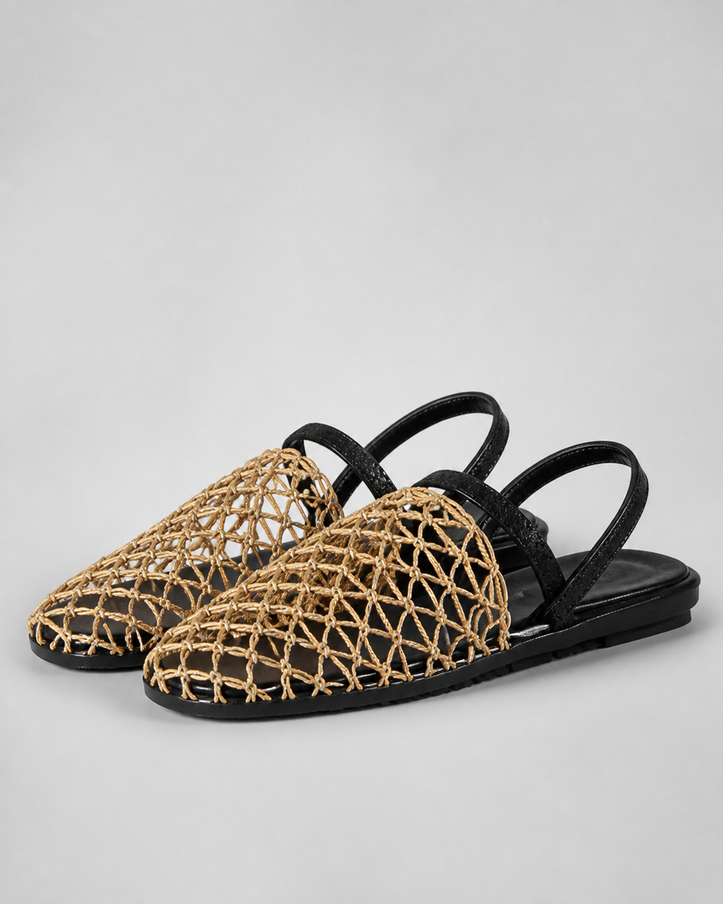 Summer Mesh Mule Sandals | Women's Woven Slip-On Sandals — Gold — hero