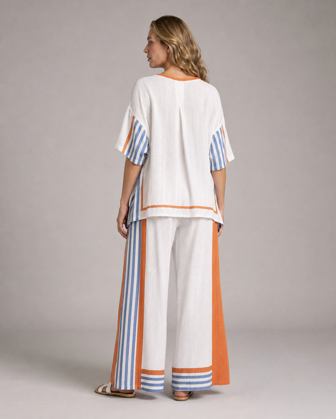 Brooke Striped Co-Ord | Women's Two-Piece Wide-Leg Set — White — back