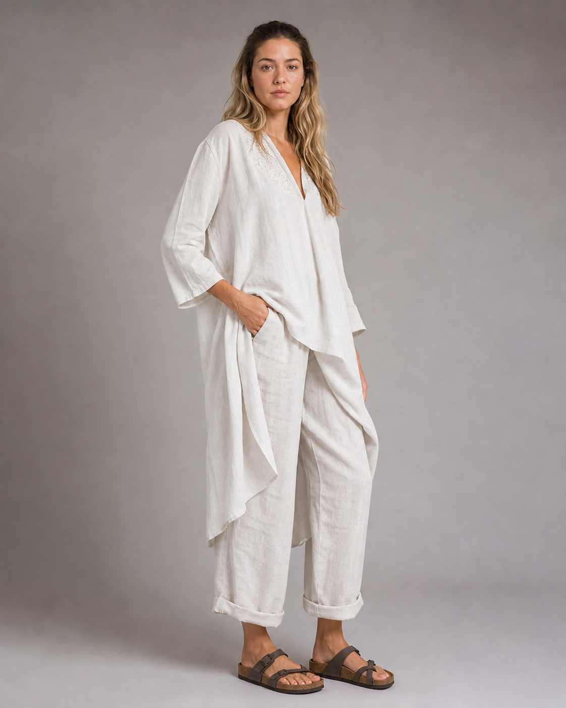 Joy Top & Trouser Set | Women's Relaxed Two-Piece Co-Ord — White — threequarter