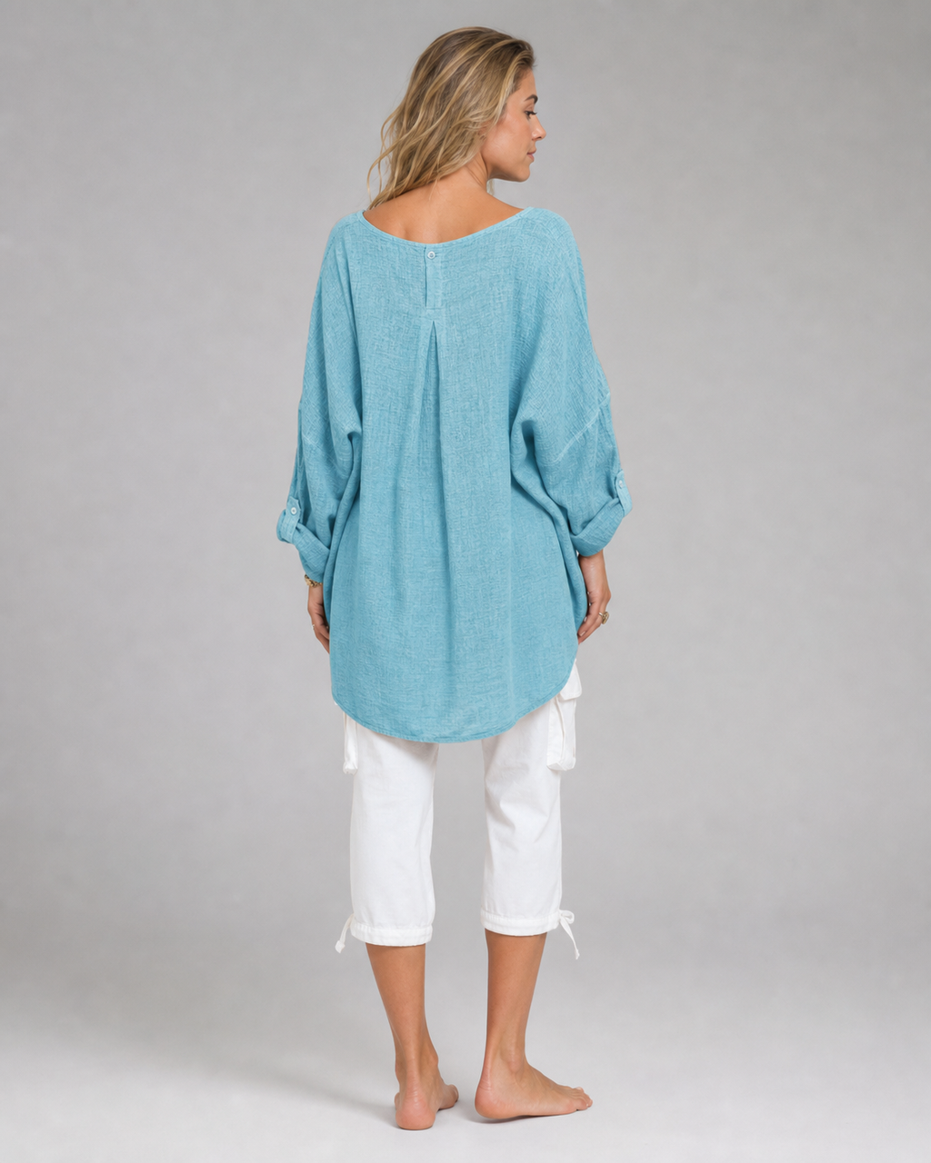 Criza Oversized Shirt | Women's Lightweight Relaxed Blouse — Blue — back