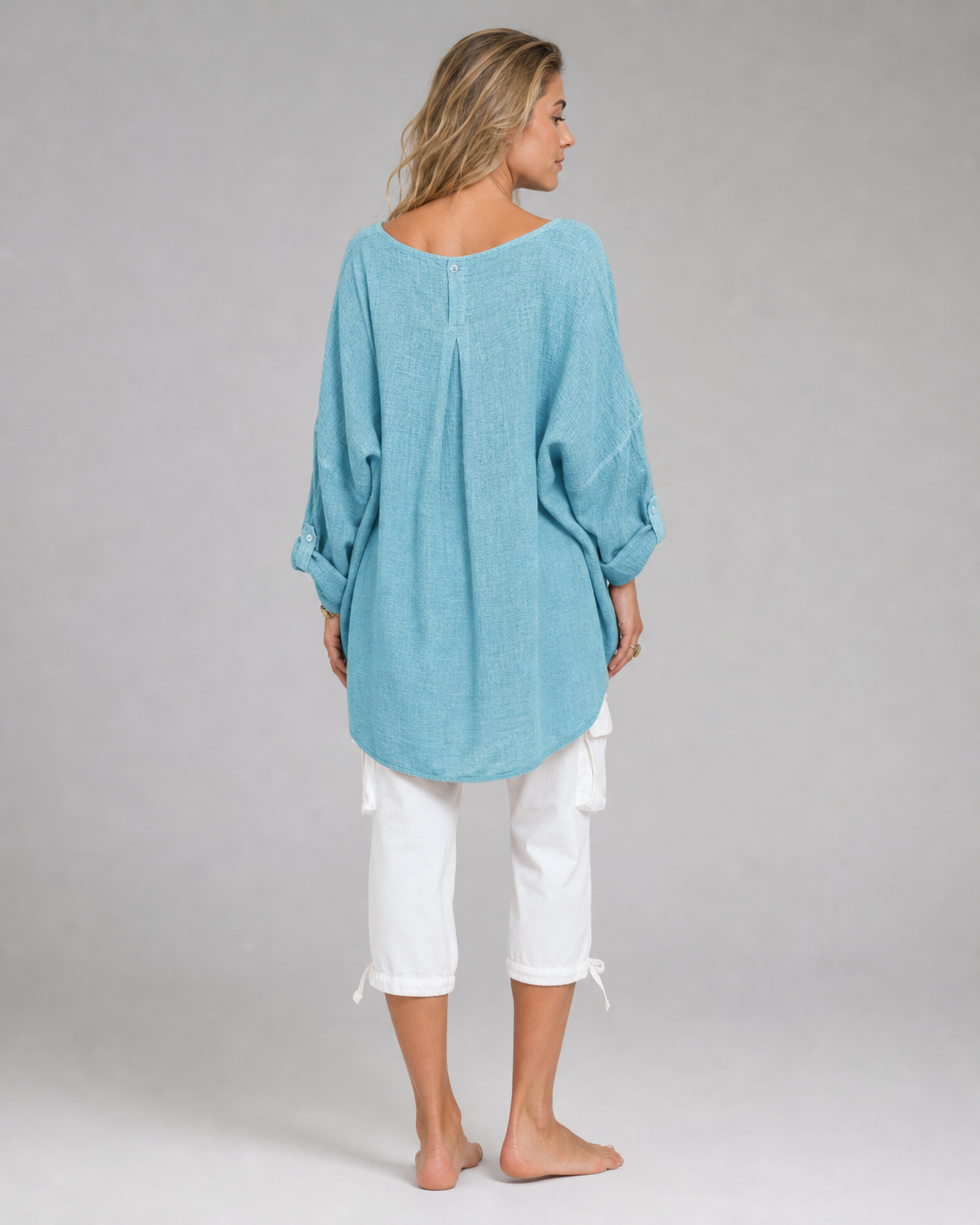 Criza Oversized Shirt | Women's Lightweight Relaxed Blouse — Blue — back