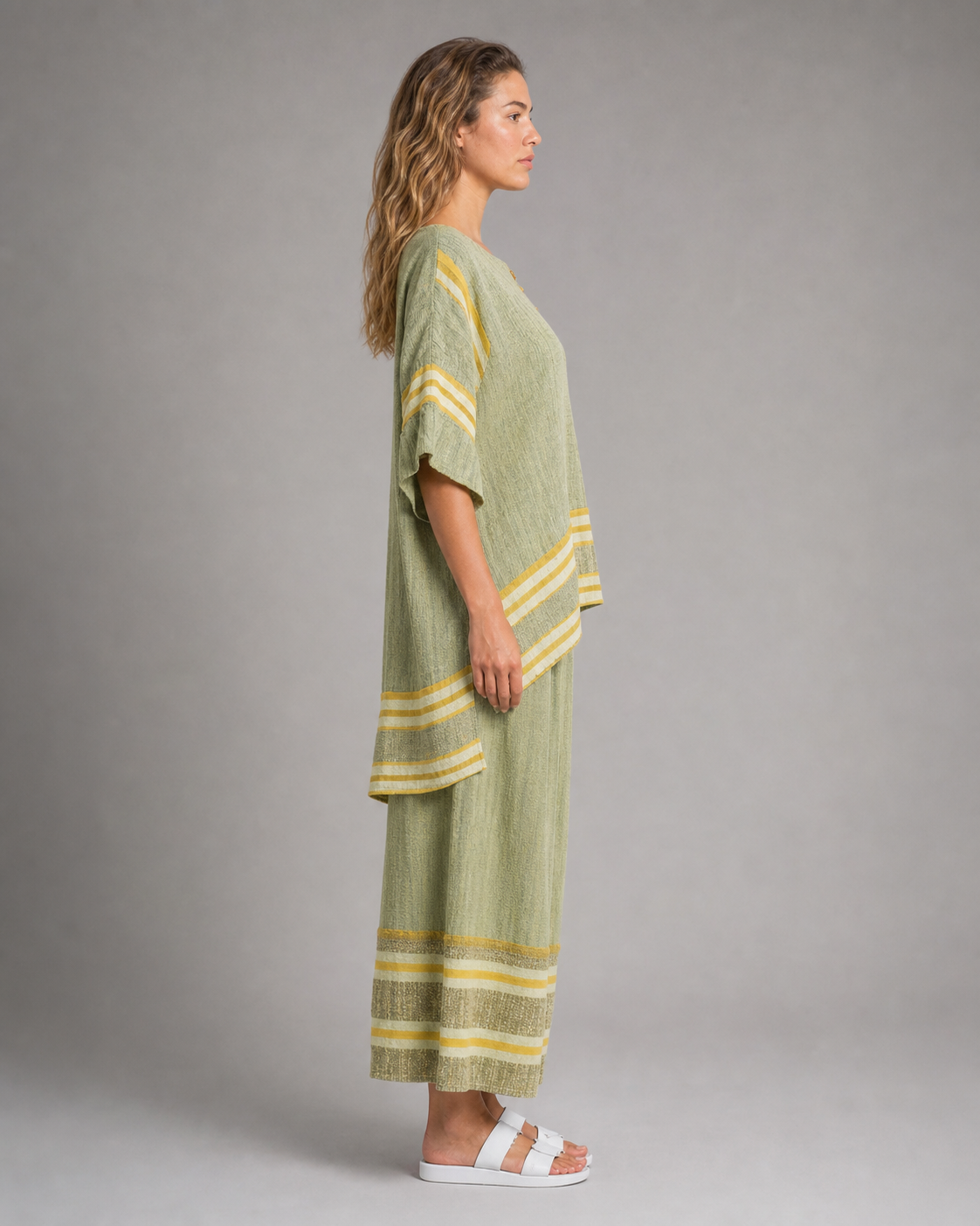 Abbey Striped Co-Ord | Women's Two-Piece Wide-Leg Set — Green — side