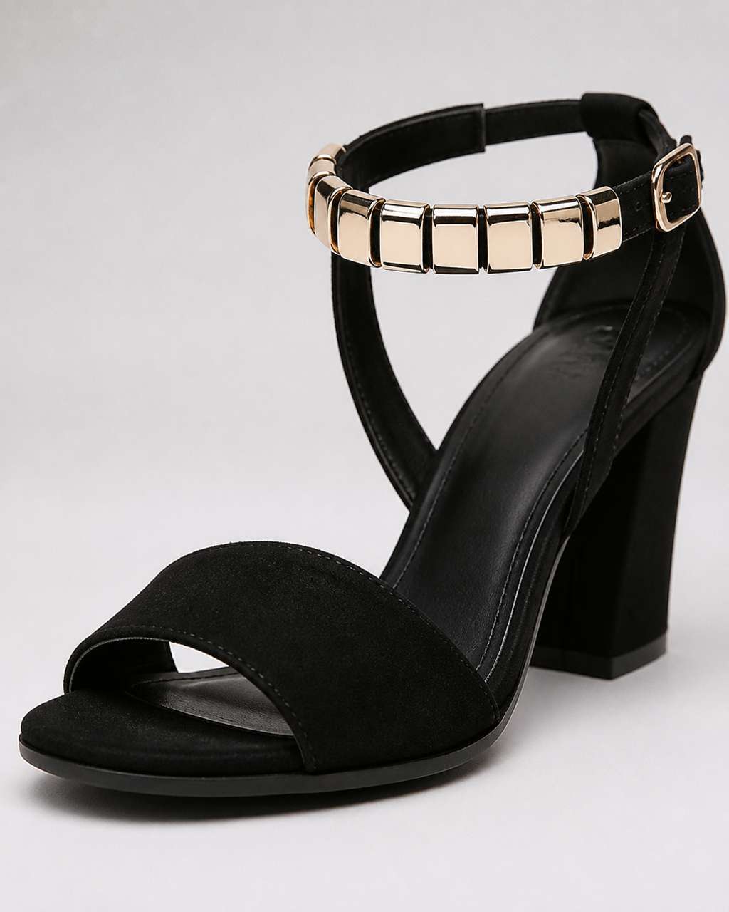 Angelica Block Heel Sandals | Women's Ankle-Strap Heeled Sandals — Black — macro
