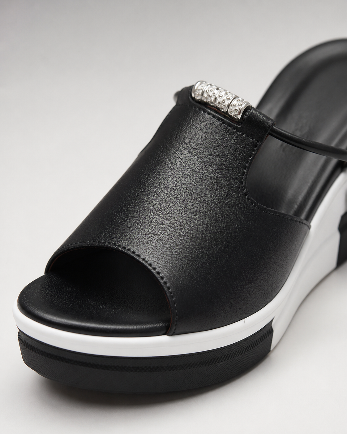 Morgana Cut-Out Platform Sandals | Women's Slingback Comfort Sandals — Black — macro