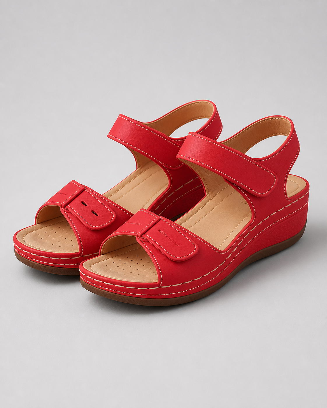 Vera Twin-Strap Wedge Sandals | Women's Cushioned Comfort Sandals — Red — hero