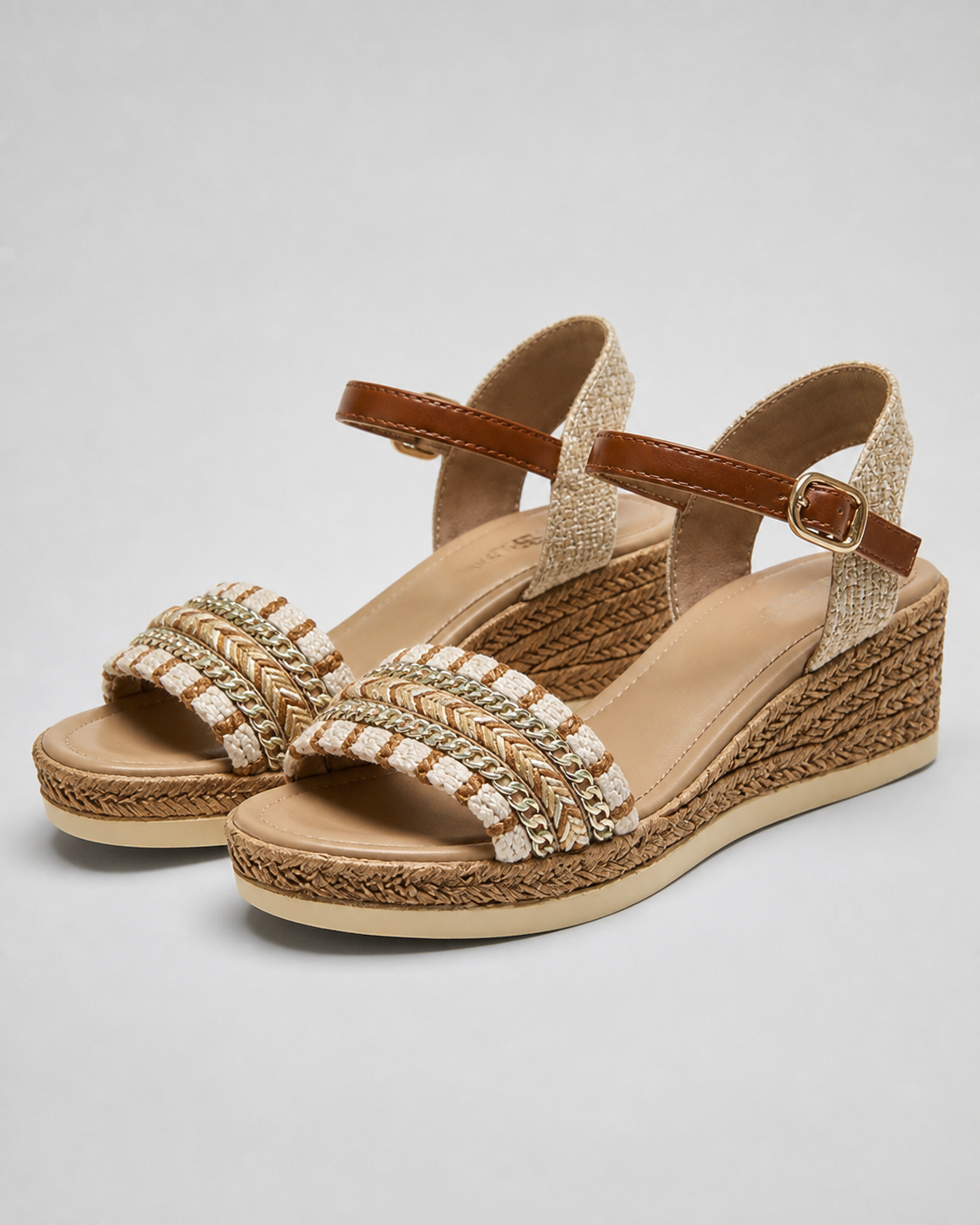 Elora Braided Wedge Sandals | Women's Espadrille Ankle-Strap Sandals — Beige — hero