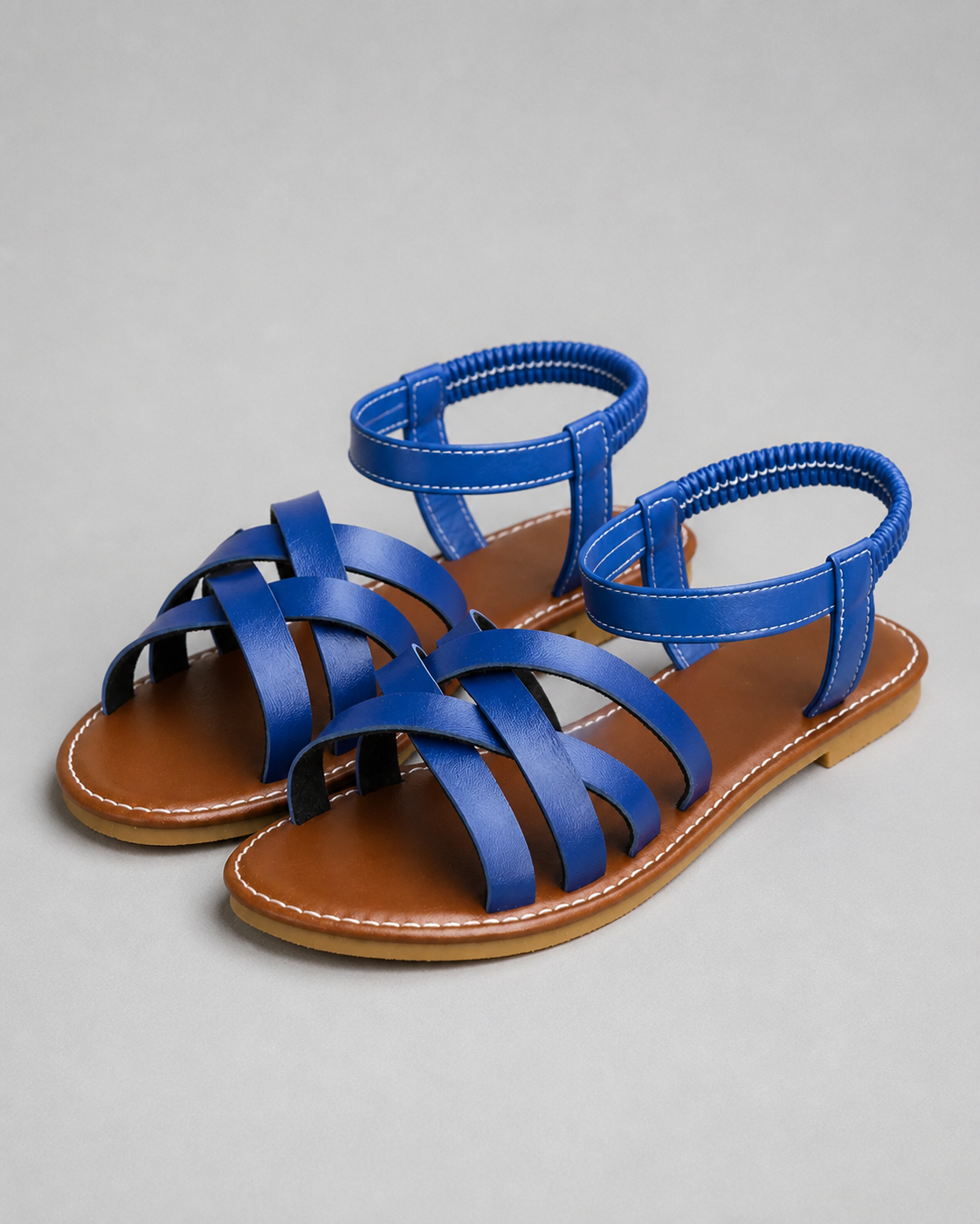 Sicily Woven Flat Sandals | Women's Cross-Strap Summer Sandals — Blue — hero