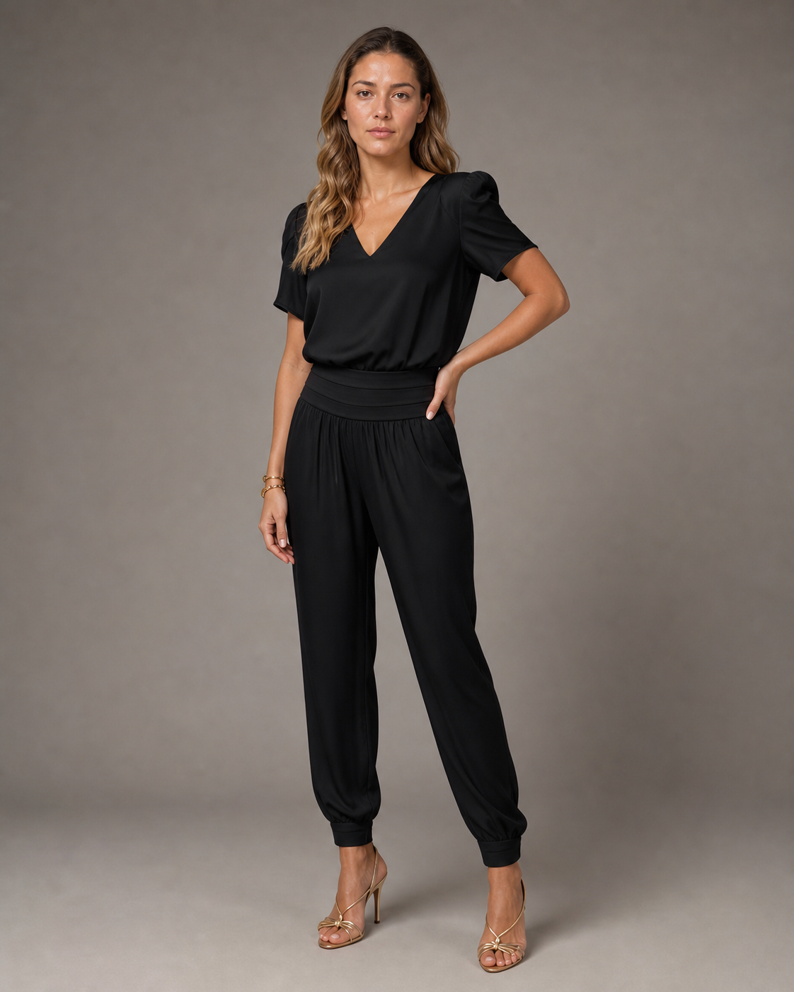 Alexandra Printed Co-Ord | Women's Two-Piece Trouser Set — Black — threequarter