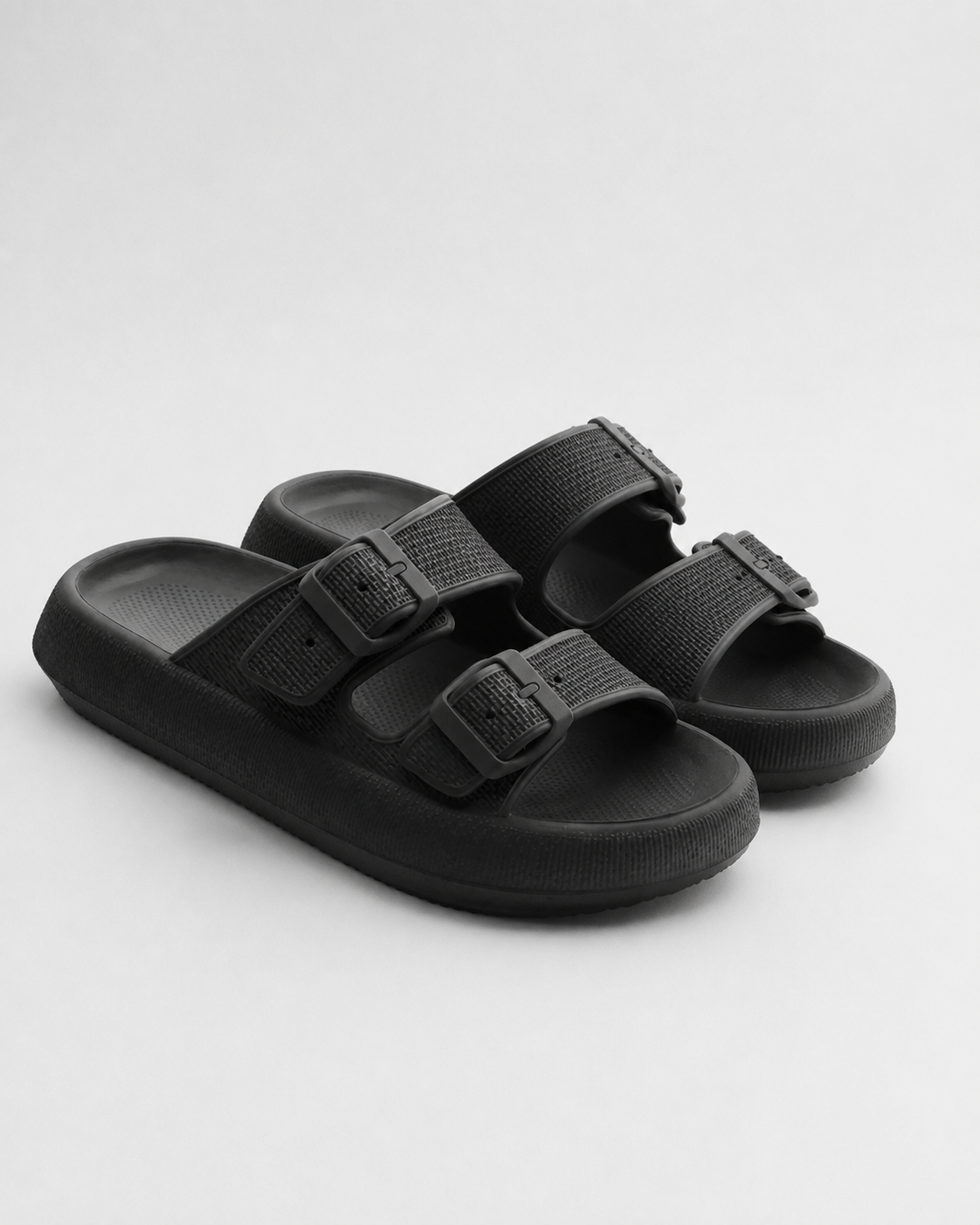 Calista Double-Strap Footbed Sandals | Women's Slip-On Sandals — Black — hero