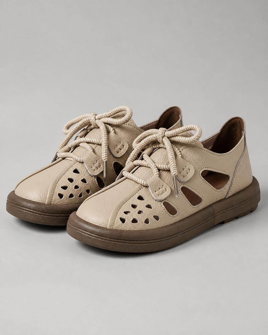 Harbor Perforated Lace-Up Flats | Women's Cut-Out Summer Flats — Brown — hero