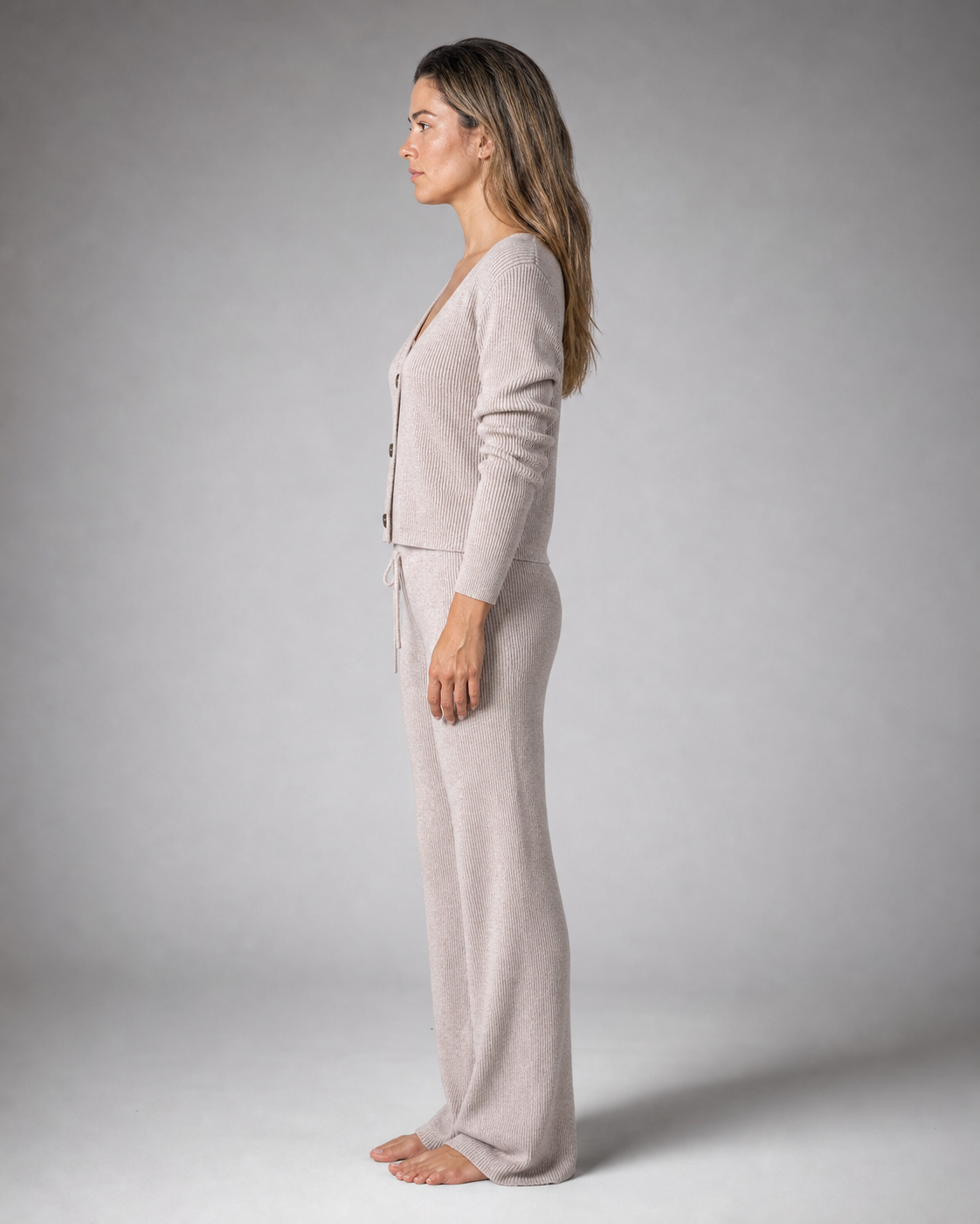 Lara Knit Cardigan Set | Women's Two-Piece Loungewear Co-Ord — Gray — side