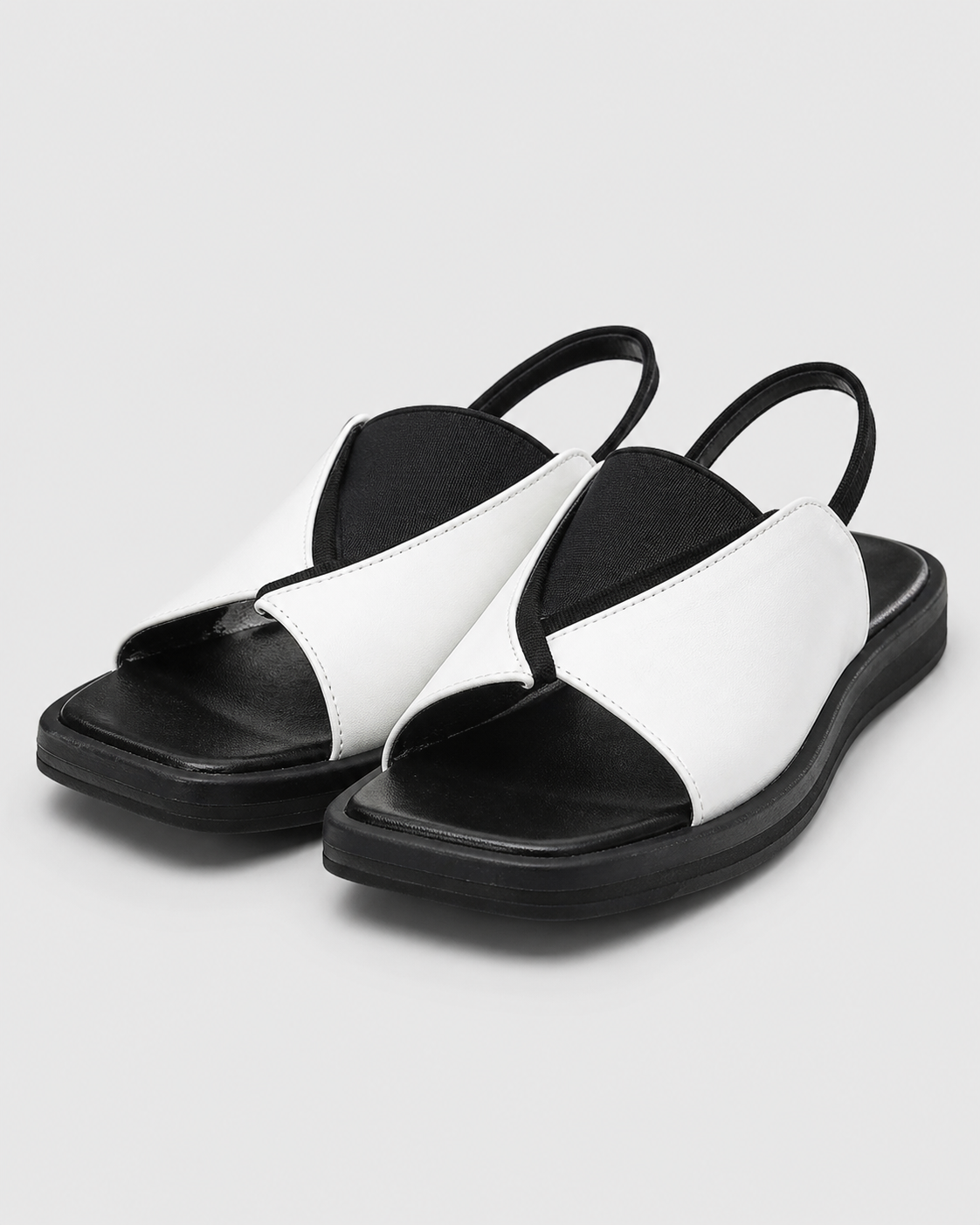 Zola Colourblock Slingback Sandals | Women's Square-Toe Flat Sandals — White — hero