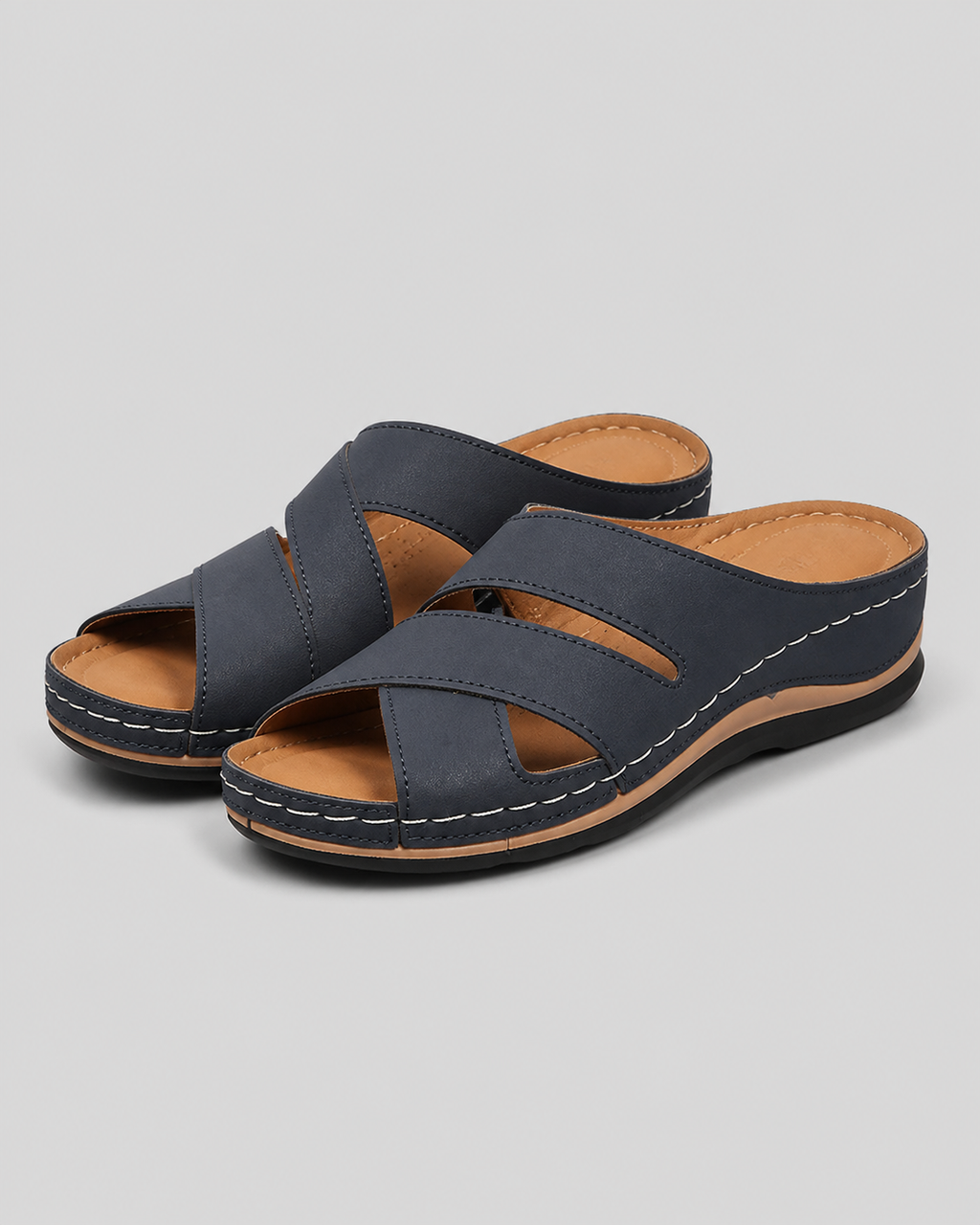 Ella Round-Toe Wedge Sandals | Women's Platform Slip-On Sandals — Blue — hero
