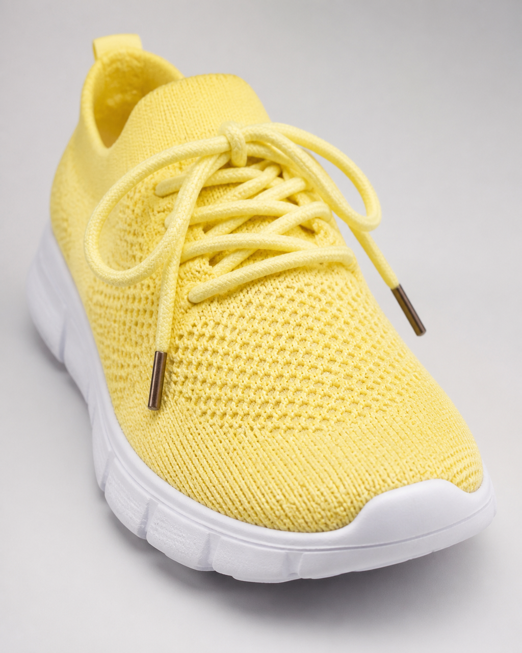 Nova Lightweight Knit Sneakers | Women's Lace-Up Trainers — Yellow — macro