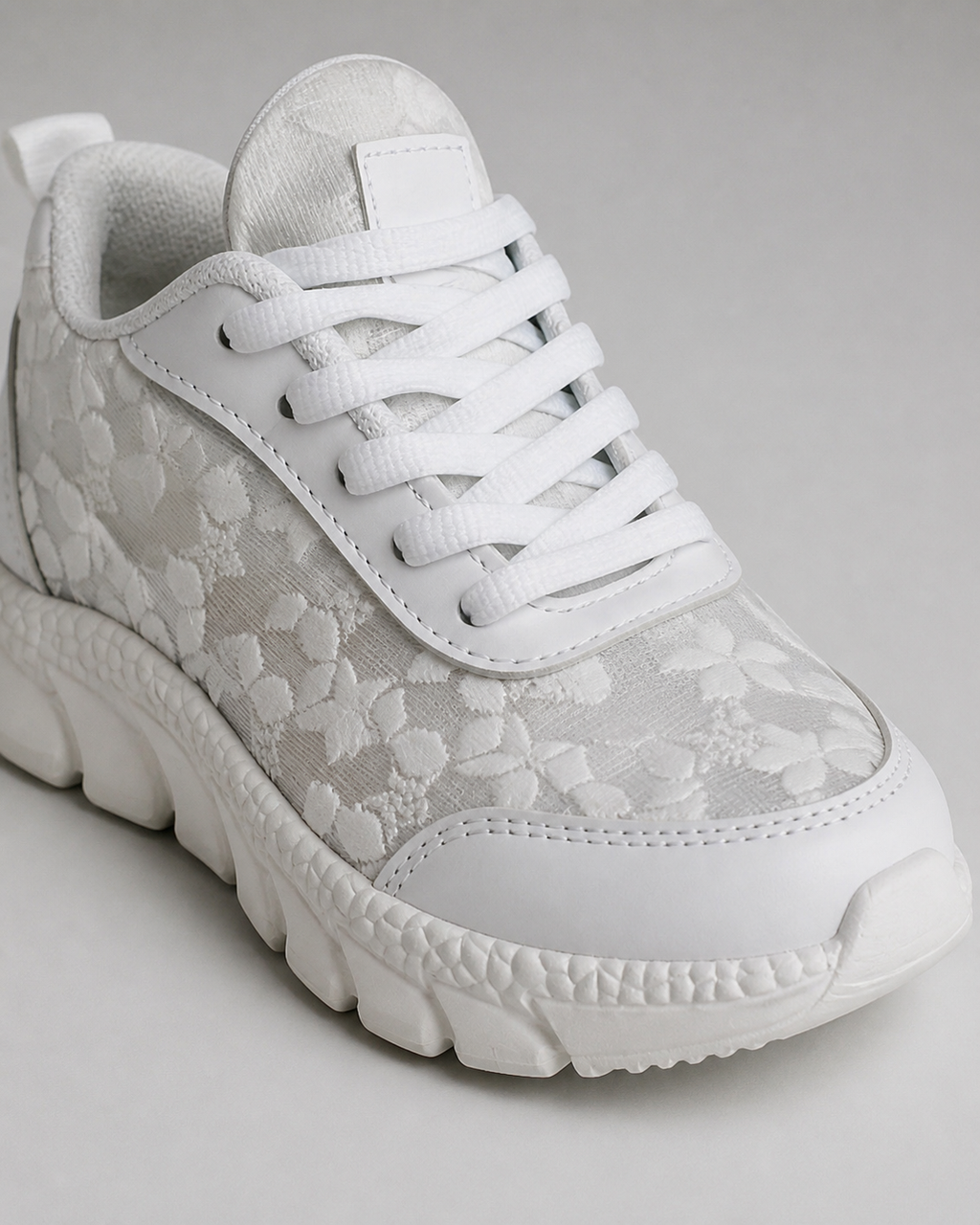 Nova White Lace Sneakers | Women's Casual Daily Trainers — White — macro