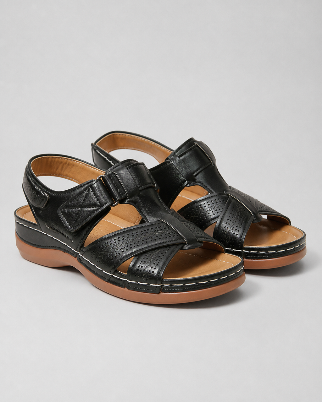 Aria Woven Wedge Sandals | Women's Cushioned Toe-Loop Sandals — Black — hero