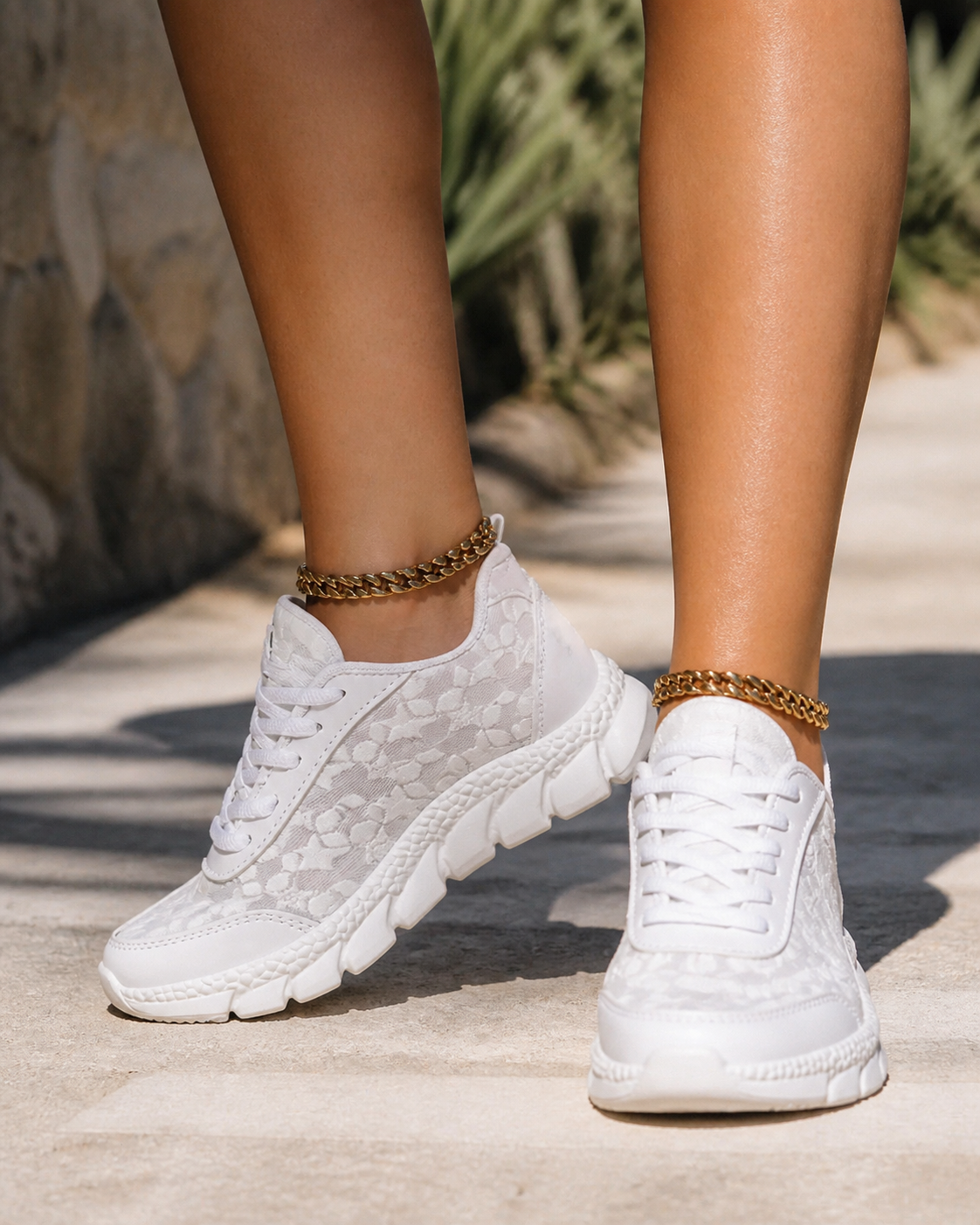 Nova White Lace Sneakers | Women's Casual Daily Trainers — White — onfoot