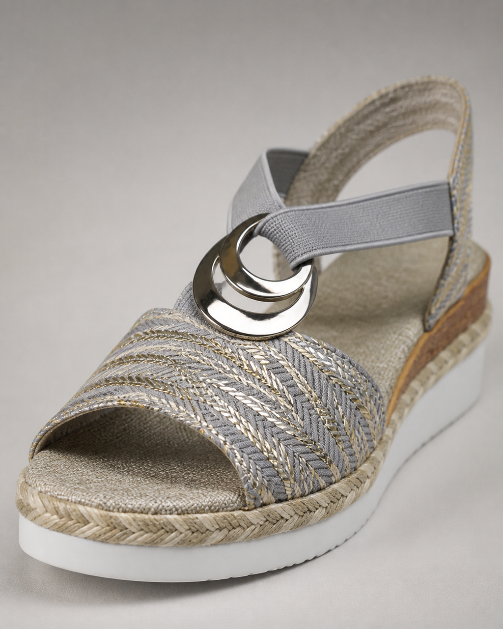 Malorie T-Strap Wedge Sandals | Women's Cushioned Espadrille Sandals — Grey — macro