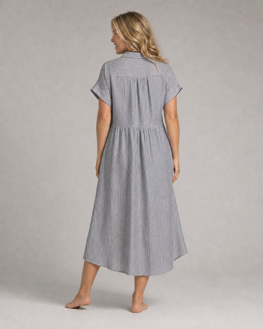 Corinne Striped Shirt | Women's Relaxed Button-Up Top — Gray — back