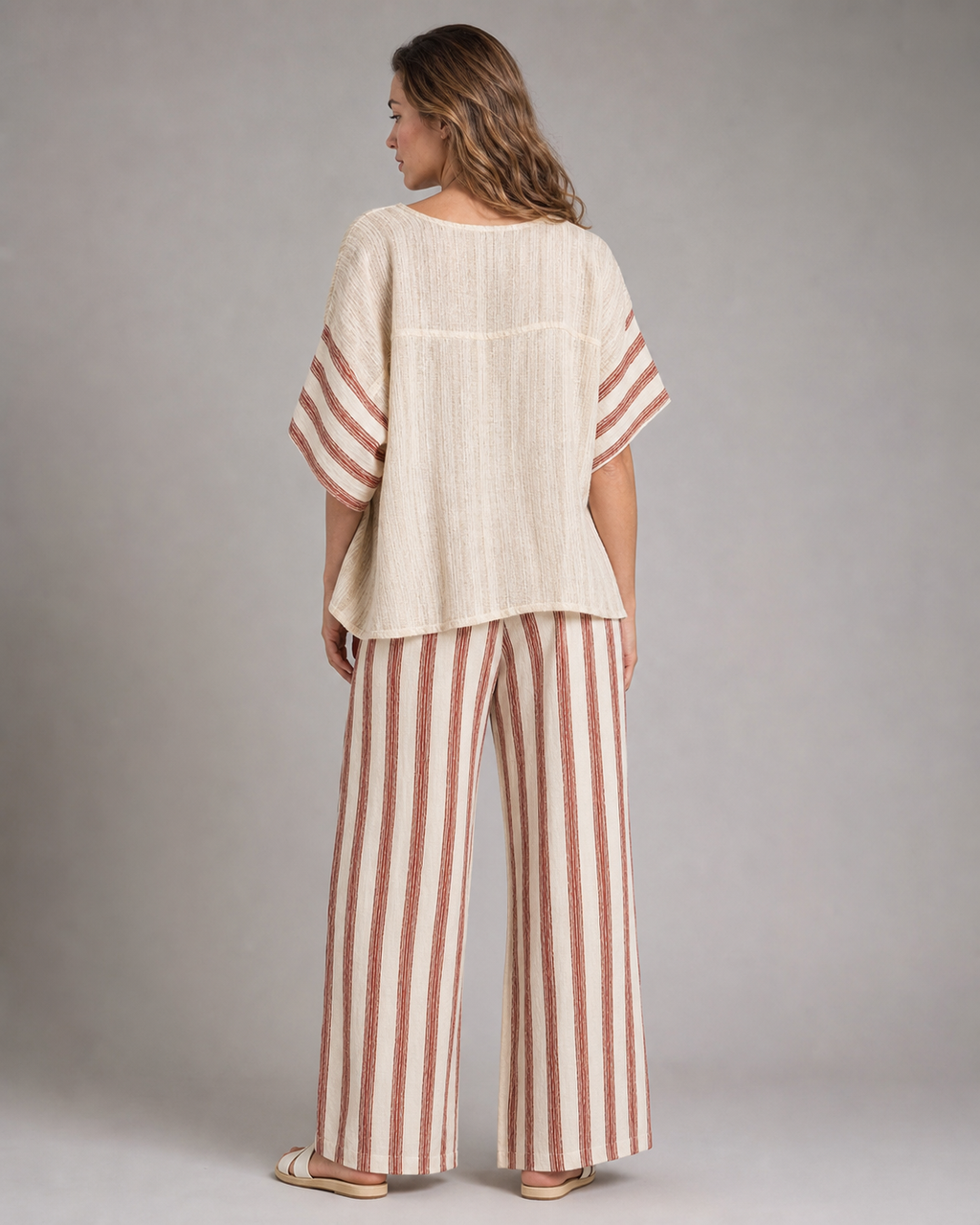 Jorja Striped Co-Ord | Women's Two-Piece Wide-Leg Set — White — back