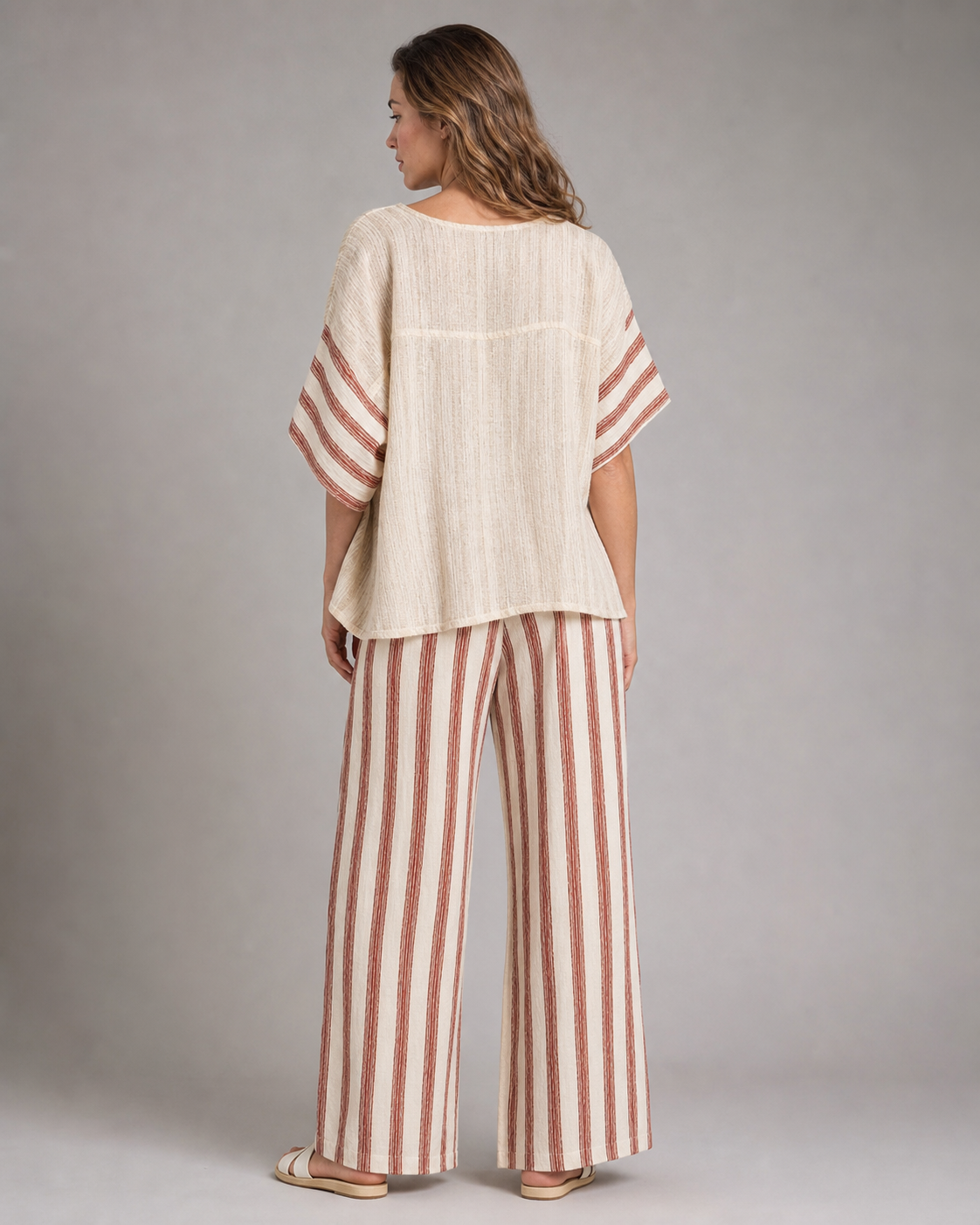 Jorja Striped Co-Ord | Women's Two-Piece Wide-Leg Set — White — back