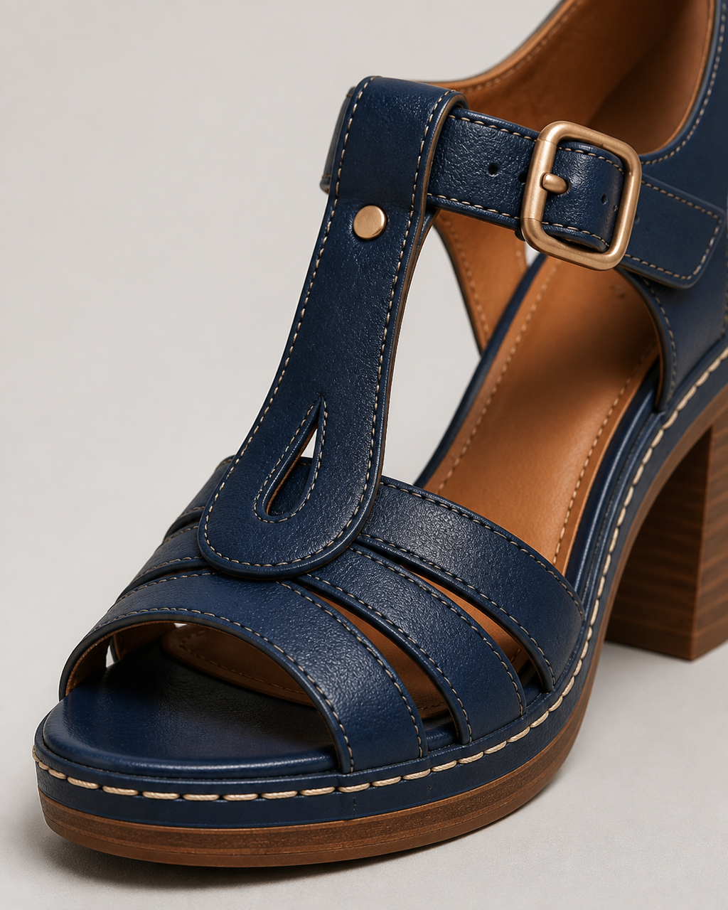 Halvine Block Heel Sandals | Women's Cut-Out Ankle-Strap Sandals — Blue — macro