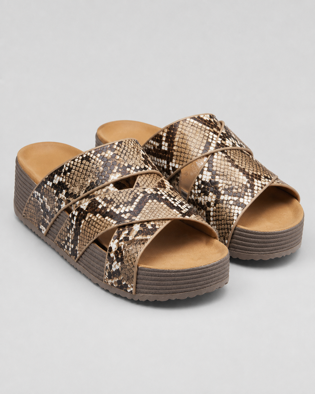 Darcey Woven Cross-Strap Sandals | Women's Cushioned Wedge Sandals — Snake print — hero