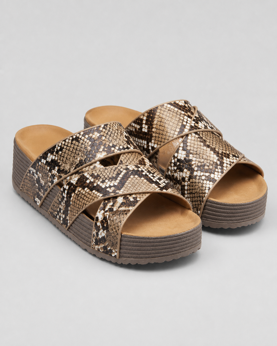 Darcey Woven Cross-Strap Sandals | Women's Cushioned Wedge Sandals — Snake print — hero