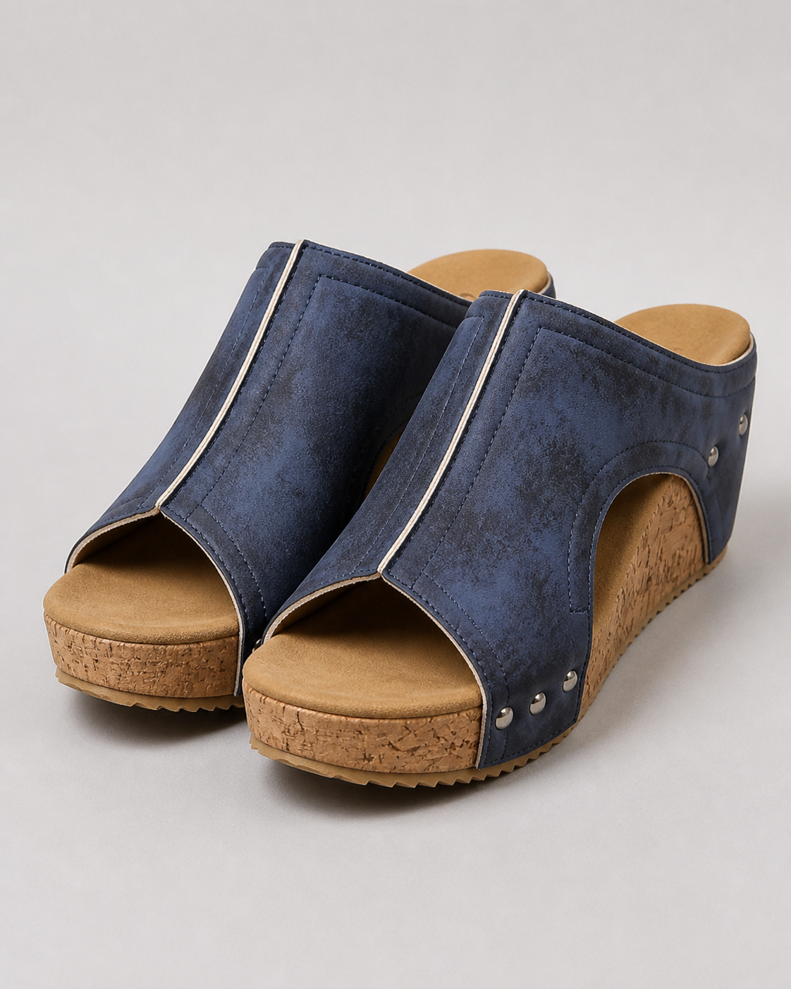 Quinley Cork Wedge Sandals | Women's Cut-Out Platform Slides — Blue — hero