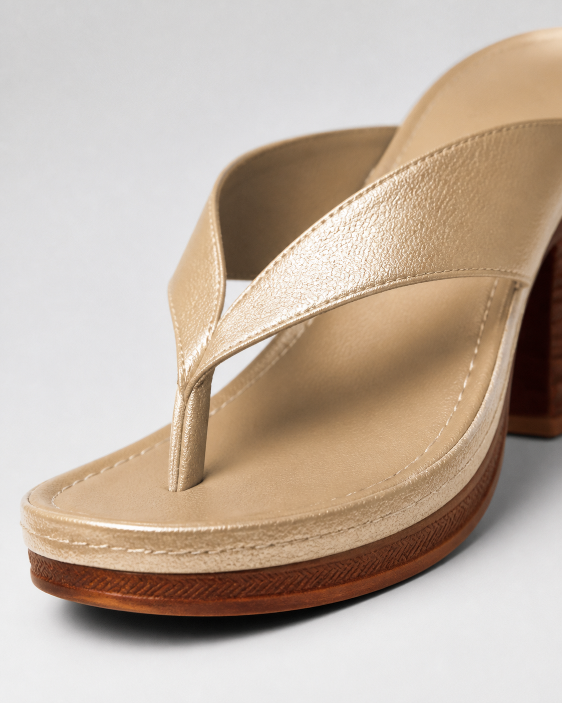 Talia Block Heel Thong Sandals | Women's Ankle-Strap Sandals — Gold — macro