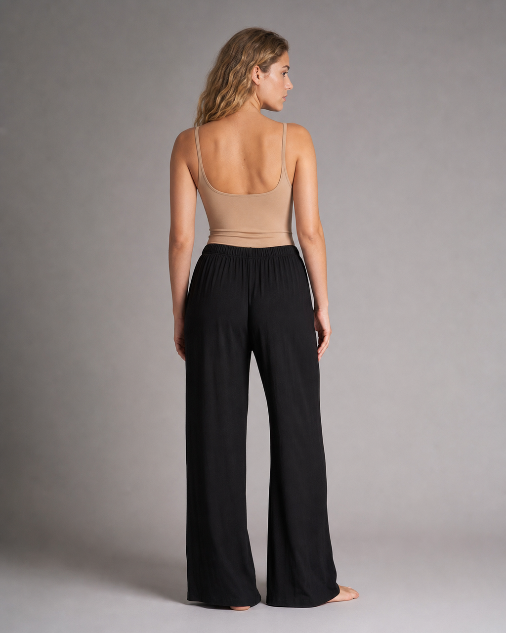 Cherry Drawstring Wide-Leg Pants | Women's Relaxed Trousers — Black — back