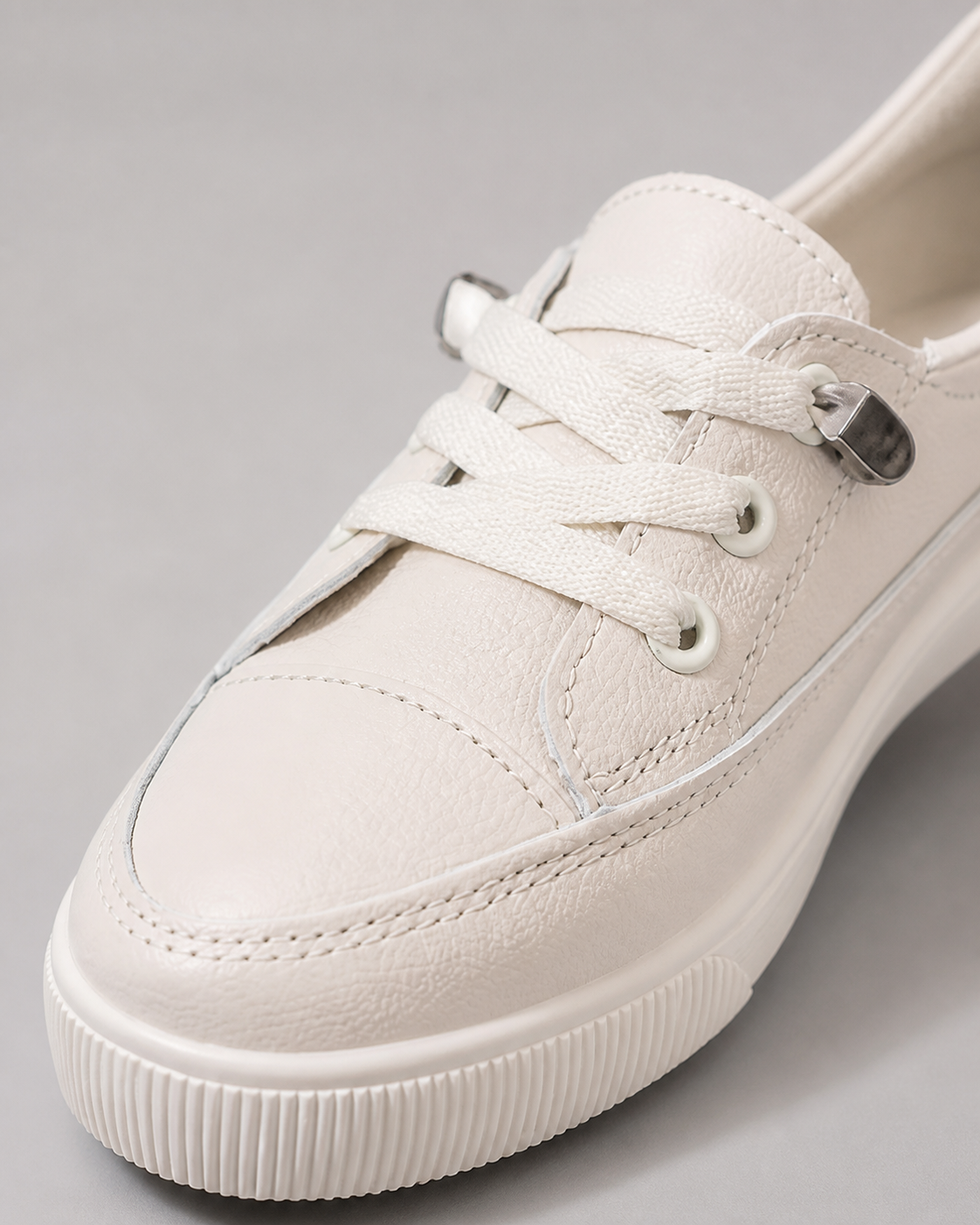 Penny Low-Profile Canvas Sneakers | Women's Lace-Up Flat Trainers — Beige — macro
