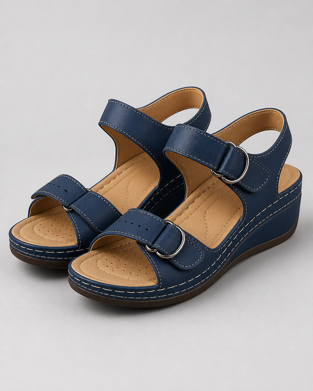 Vera Twin-Strap Wedge Sandals | Women's Cushioned Comfort Sandals — Blue — hero