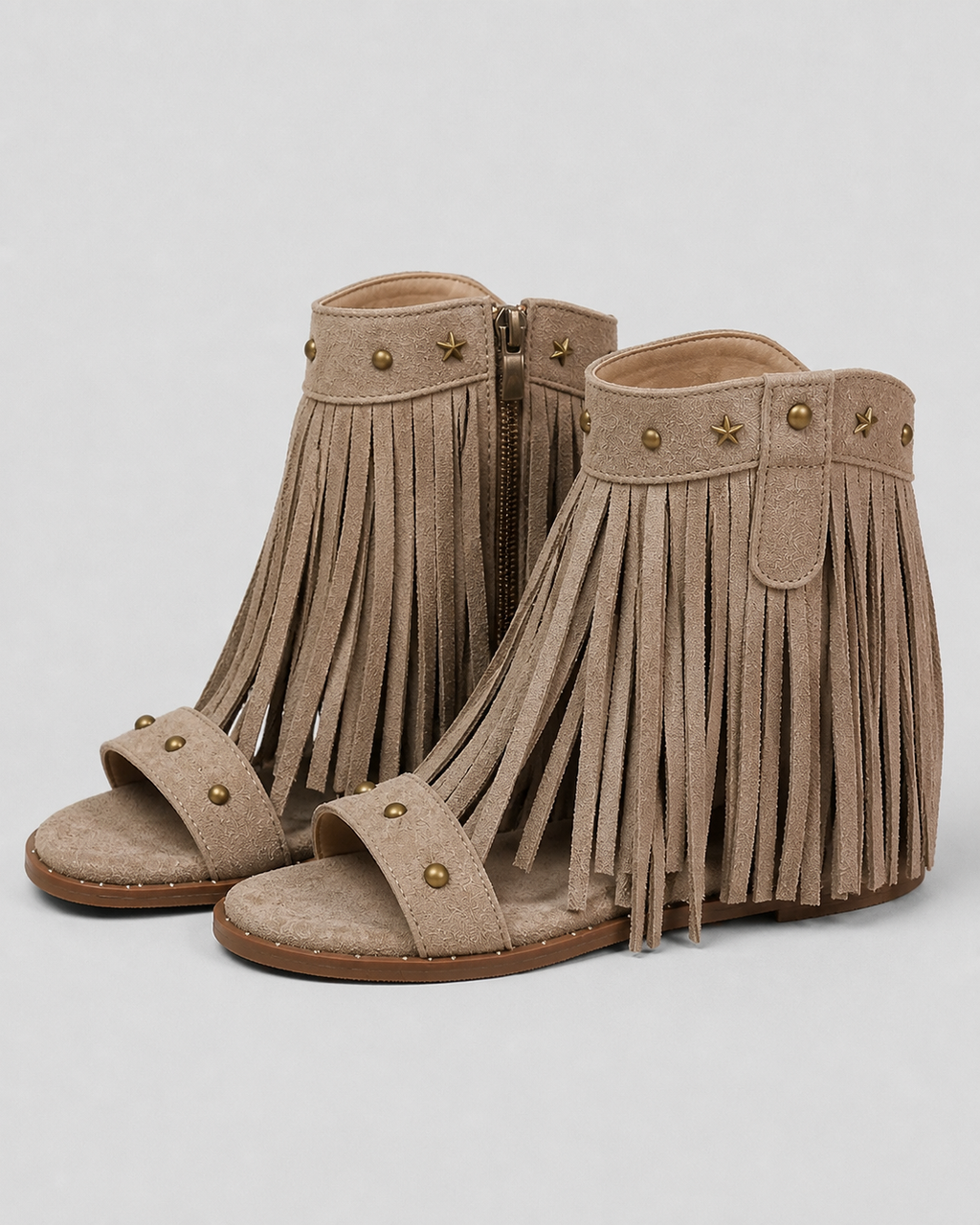 Tatiana Fringe Flat Sandals | Women's Ankle-Strap Summer Sandals — Khaki — hero