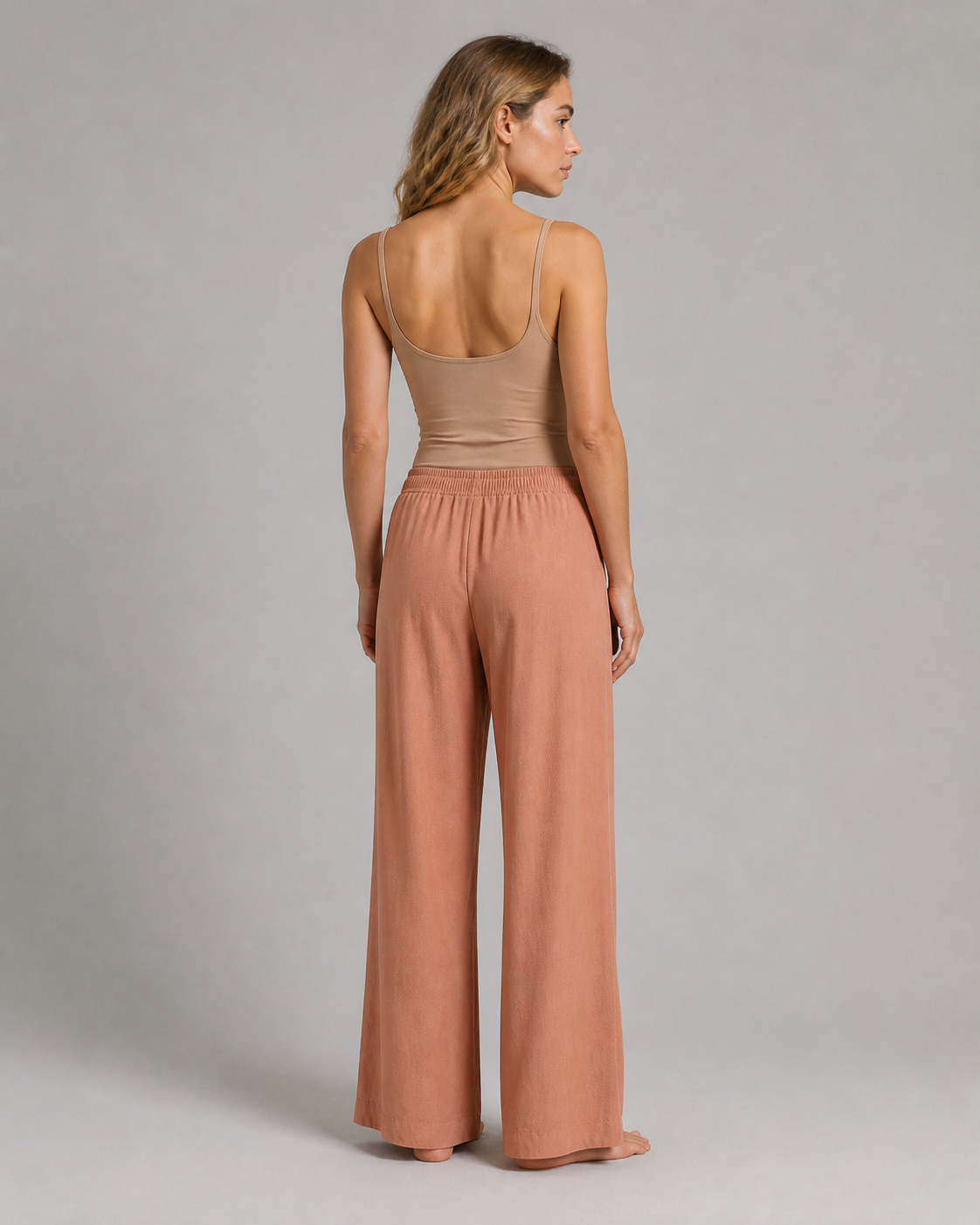 Cherry Drawstring Wide-Leg Pants | Women's Relaxed Trousers — Salmon — back