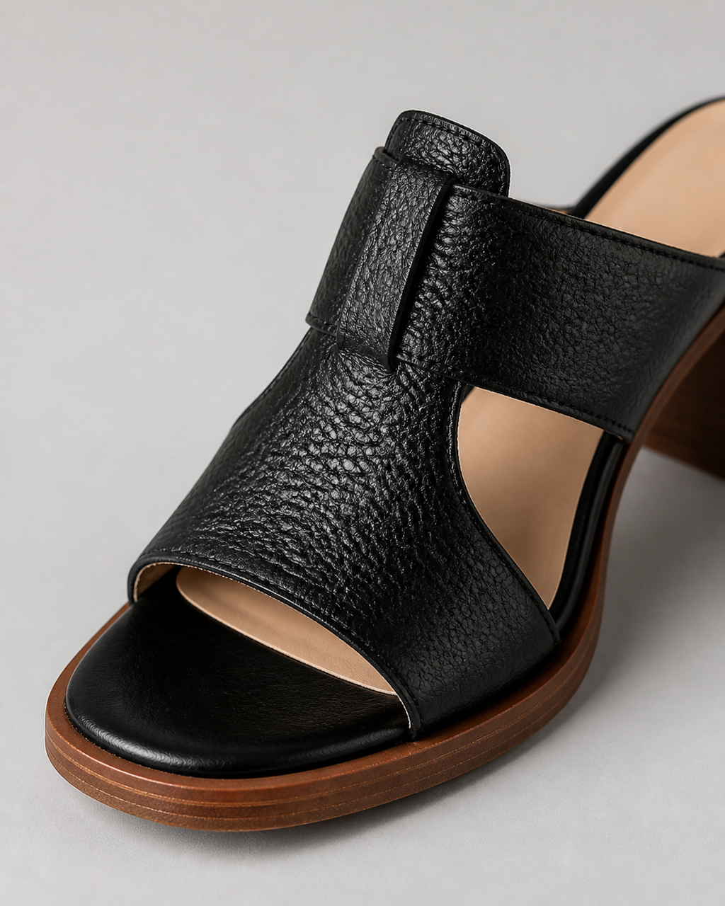 Enara Wide-Band Mule Sandals | Women's Low Block Heel Sandals — Black — macro