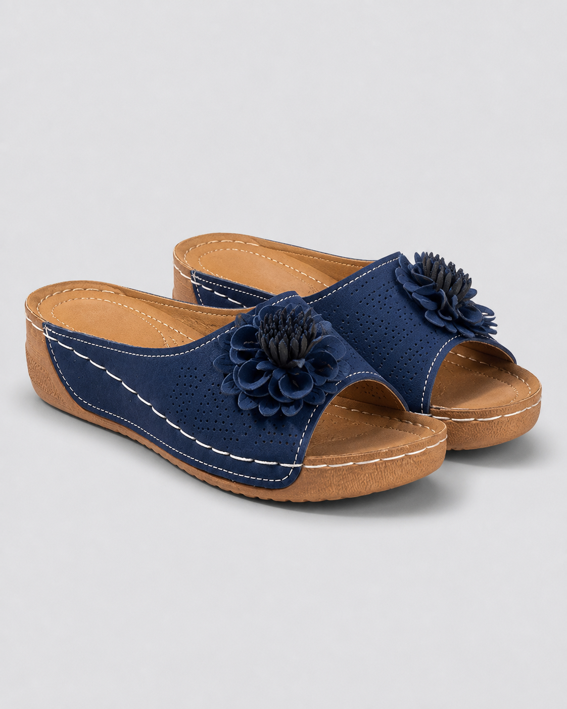 Flora Floral Wedge Sandals | Women's Slip-On Comfort Sandals — Blue — hero