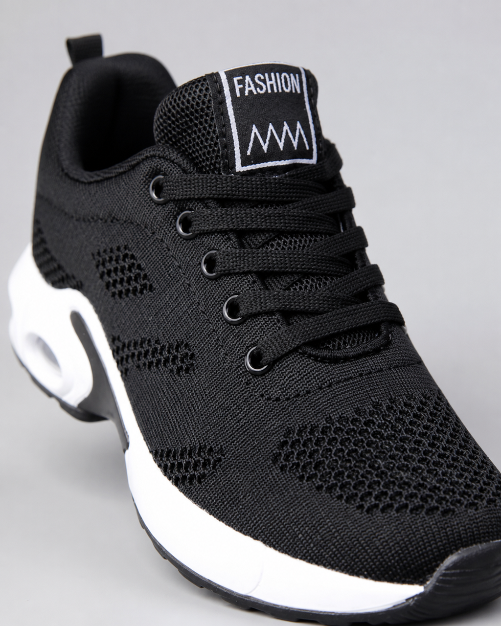 Acacia Air-Cushion Walking Sneakers | Women's Lightweight Trainers — Black — macro