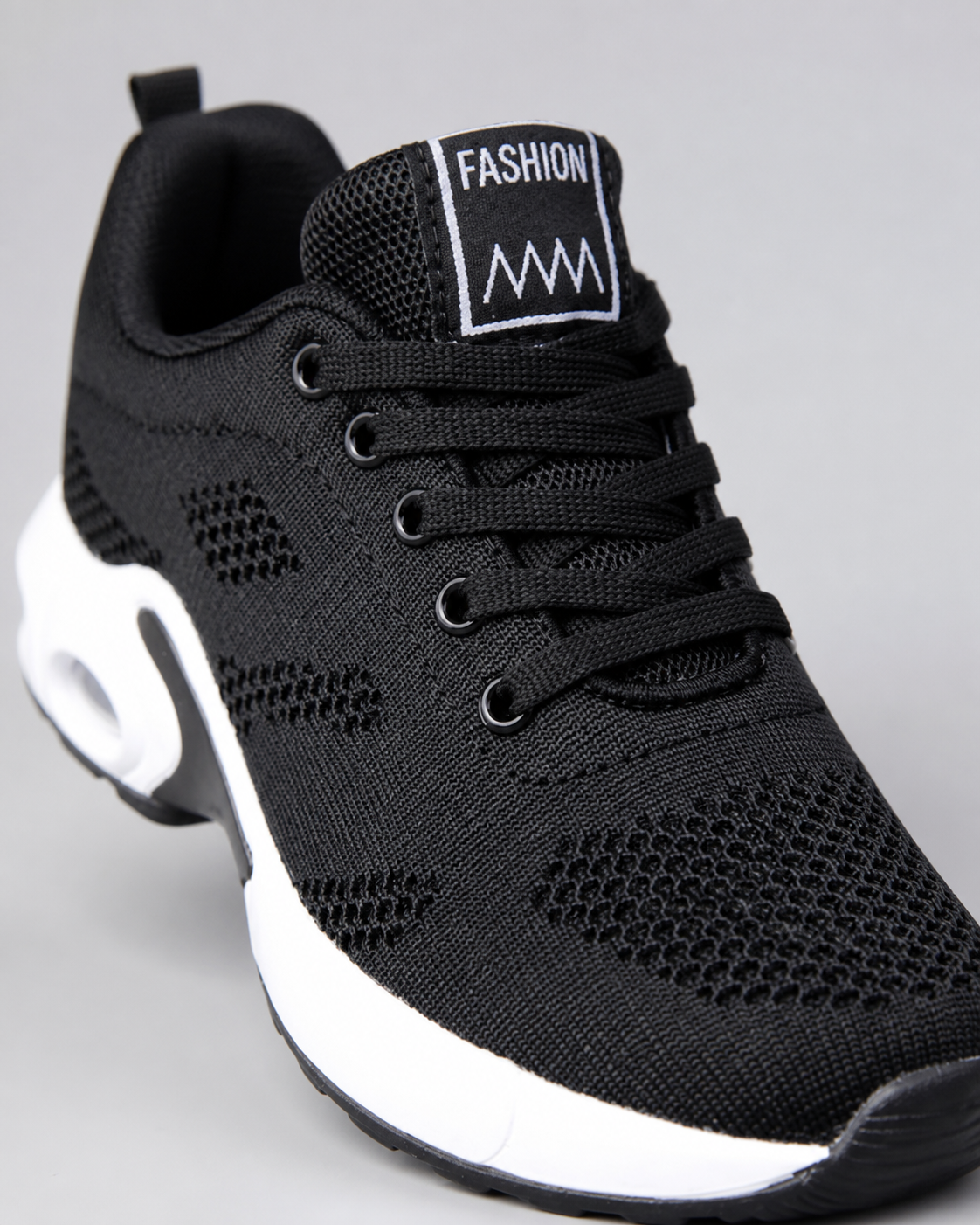 Acacia Air-Cushion Walking Sneakers | Women's Lightweight Trainers — Black — macro