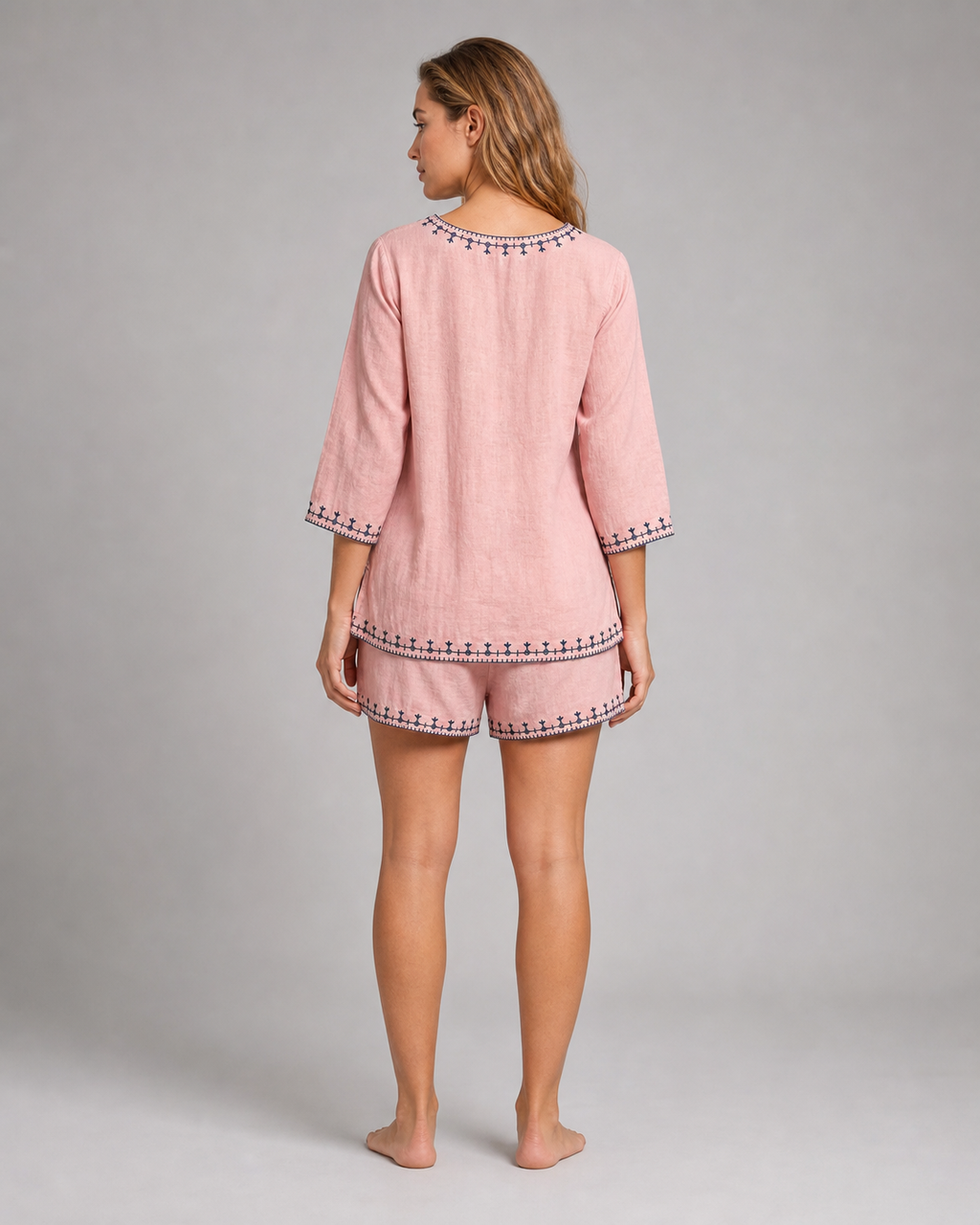 Mary Embroidered Blouse | Women's V-Neck Relaxed Top — Pink — back