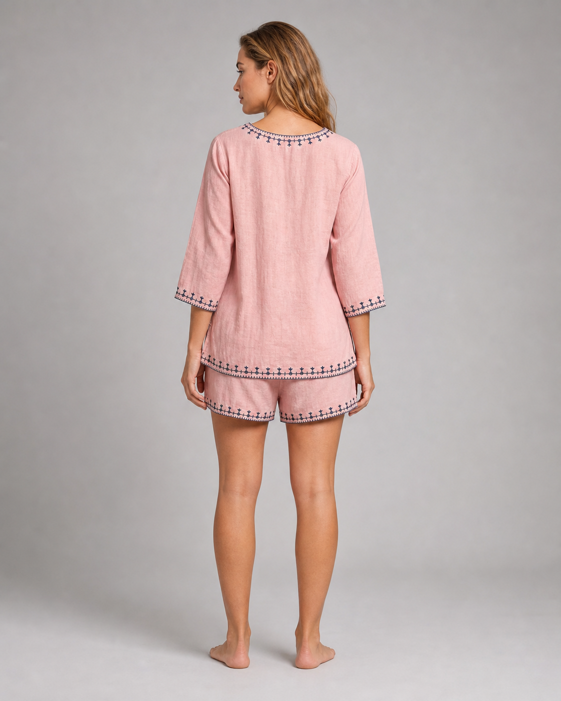 Mary Embroidered Blouse | Women's V-Neck Relaxed Top — Pink — back