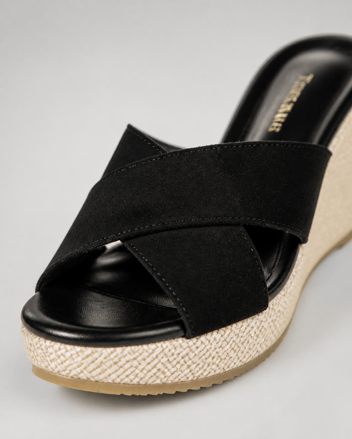 Jewel Ring-Detail Wedge Sandals | Women's Espadrille Sandals — Black — macro