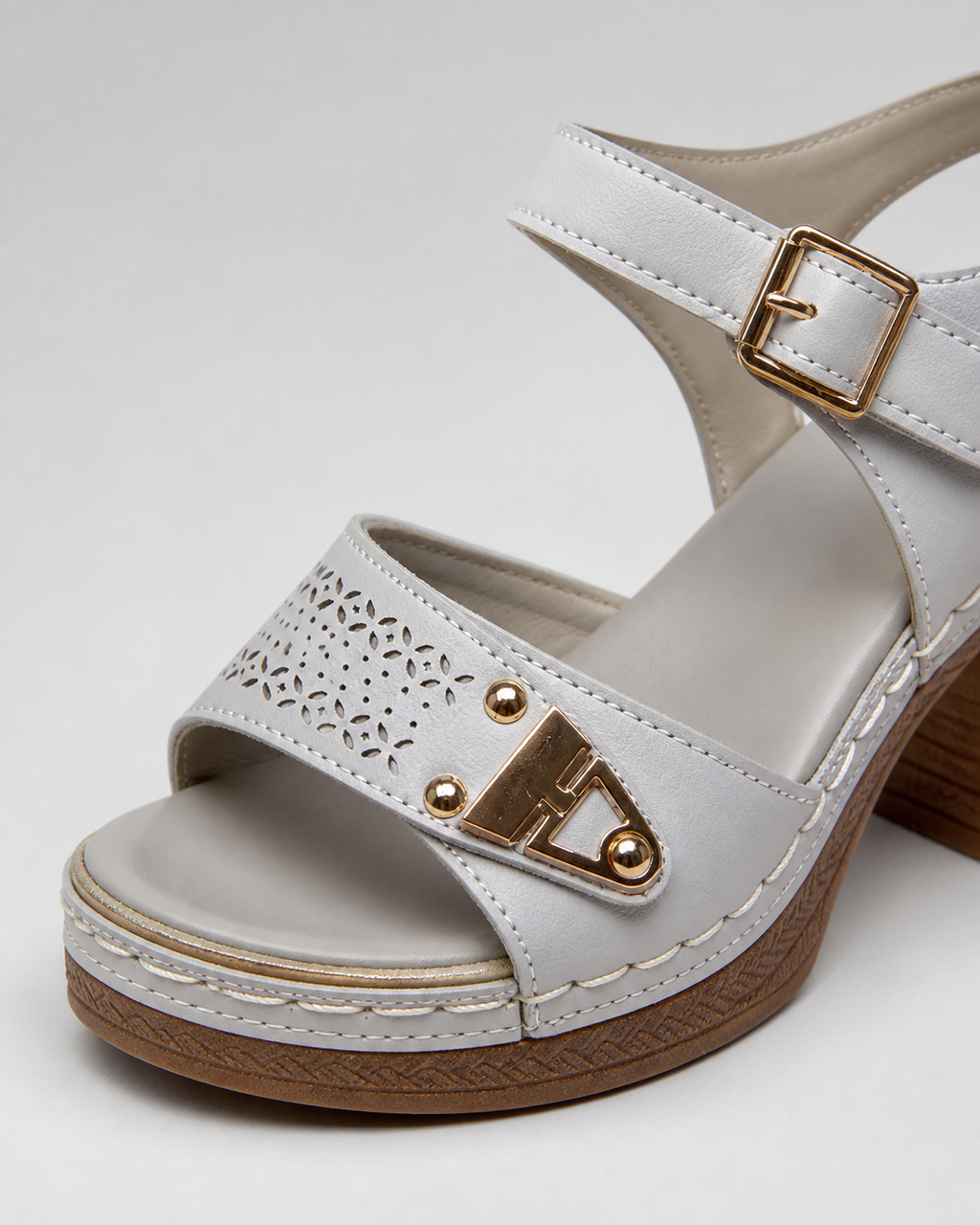 Amalfi Block Heel Sandals | Women's Strappy Buckle Heeled Sandals — Light Blue — macro