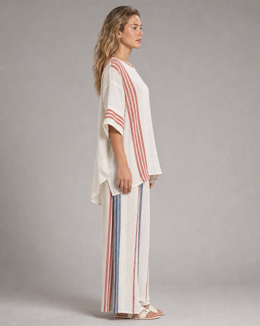 Maddison Striped Co-Ord | Women's Two-Piece Wide-Leg Set — White — side