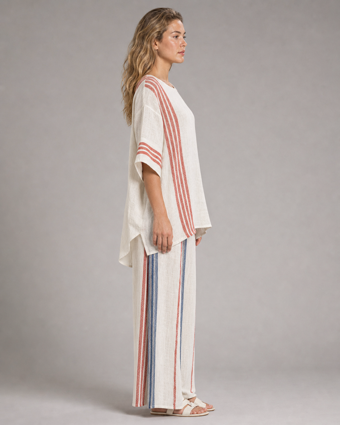 Maddison Striped Co-Ord | Women's Two-Piece Wide-Leg Set — White — side