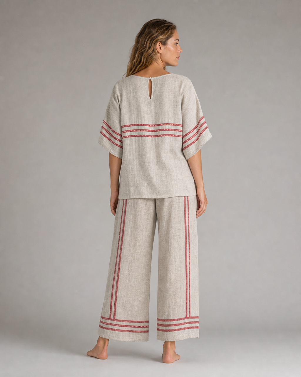 Imogen Striped Co-Ord | Women's Two-Piece Wide-Leg Set — Grey — back