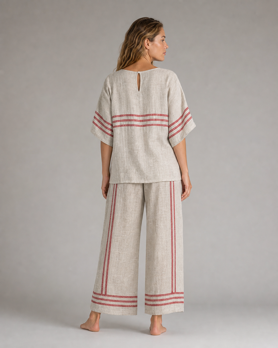 Imogen Striped Co-Ord | Women's Two-Piece Wide-Leg Set — Grey — back